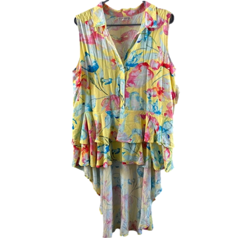Retrology tiered peplum hem high low tank top blouse